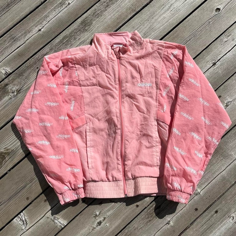 baby pink zip up adidas windbreaker jacket